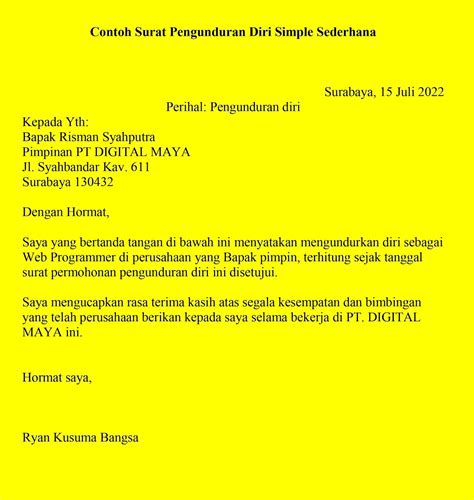 Surat Resign Dari Perusahaan 50 Koleksi Gambar