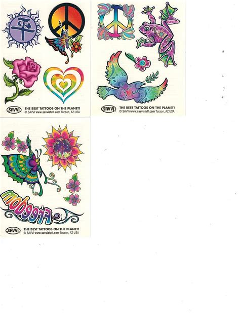 Hippie Temporary Tattoos Party Favor Set - 50 Love and Peace Sign Designs