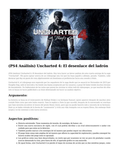 PS4 Análisis Uncharted 4 El desenlace del ladrón