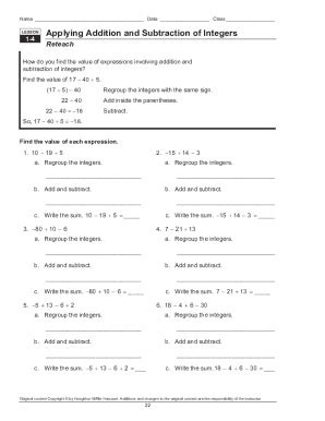 Fillable Online A Step By Step Reviewhow To Add And Subtract Integers