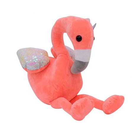 Flamingo De Pelucia Rosa Asas Lantejoulas Cm