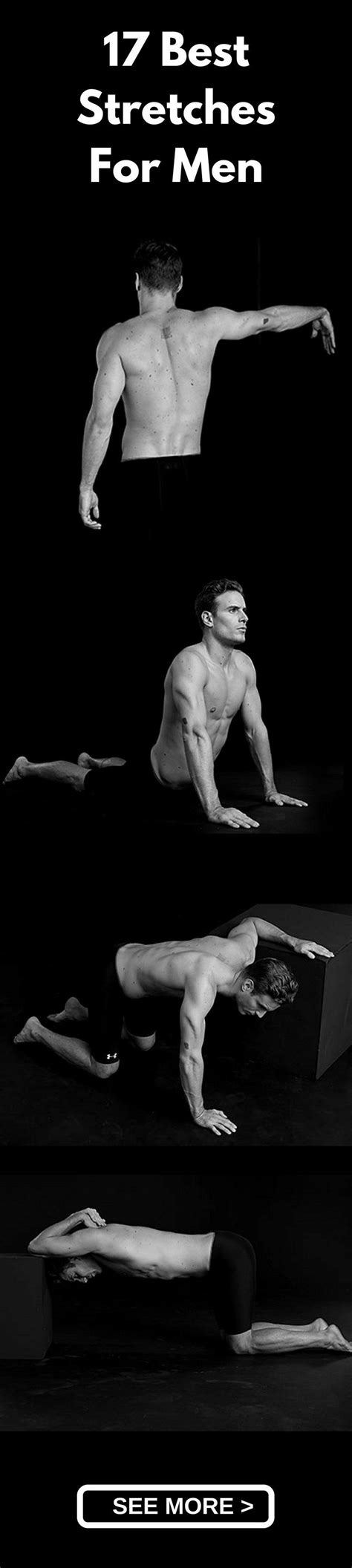 A Man Doing Yoga Poses With The Words 7 Best Stretches For Men Above