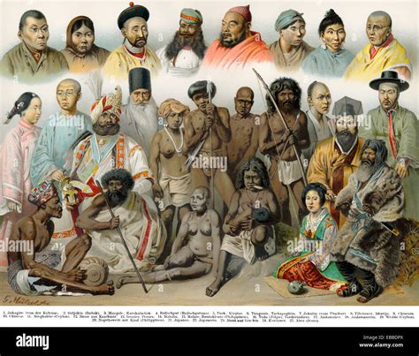 Ilustración histórica del siglo XIX los grupos étnicos de Asia