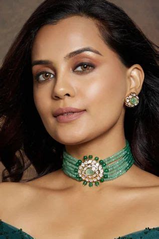 Joules By Radhika Multi Layered Shaded Choker Jewellery Set Green