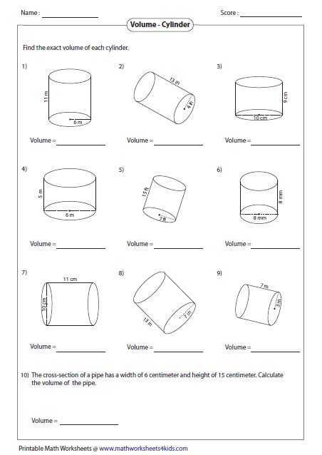 Volume Of A Cylinder Worksheet With Answers