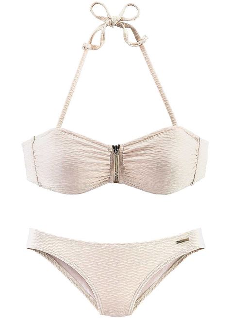 Cream Zip Front Bandeau Bikini By Bruno Banani Swimwear Bikinis