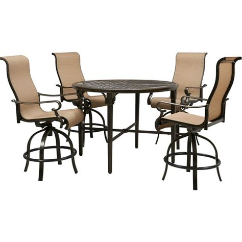 Hanover Brigantine 5 Piece Outdoor High Dining Set With 4 Contoured Sling Swivel Chairs And A 50