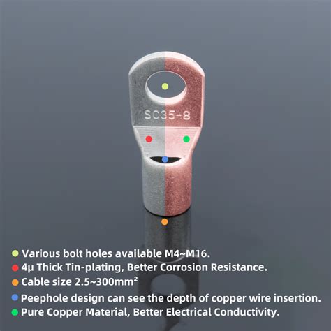 Sc Type Electric Power Terminals Connector Tinned Copper Lug Crimp