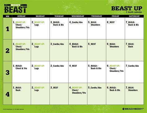 Printable Body Beast Lean Schedule