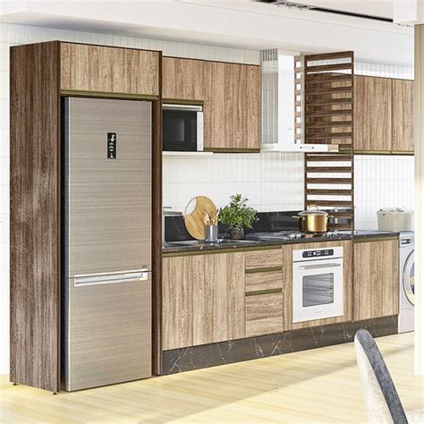 Cozinha Modulada 10 Peças Em MDF Kali Premium CJ11 Amendoa Carvalho