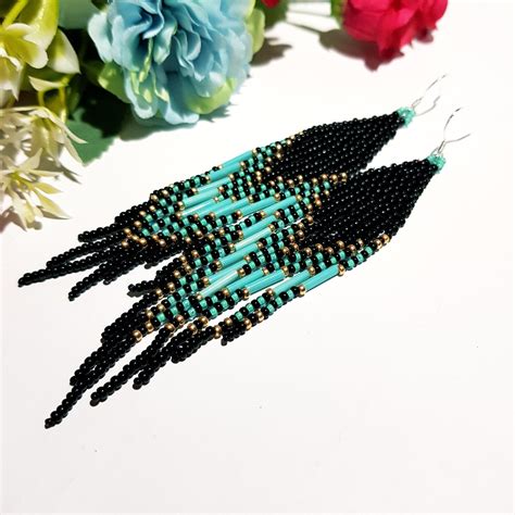 Long Tassel Earrings Beaded Earrings Seed Bead Fringe Earrings Boho