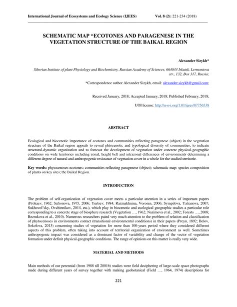 PDF A Sizykh Schematic Map Ecotones And Paragenese In The