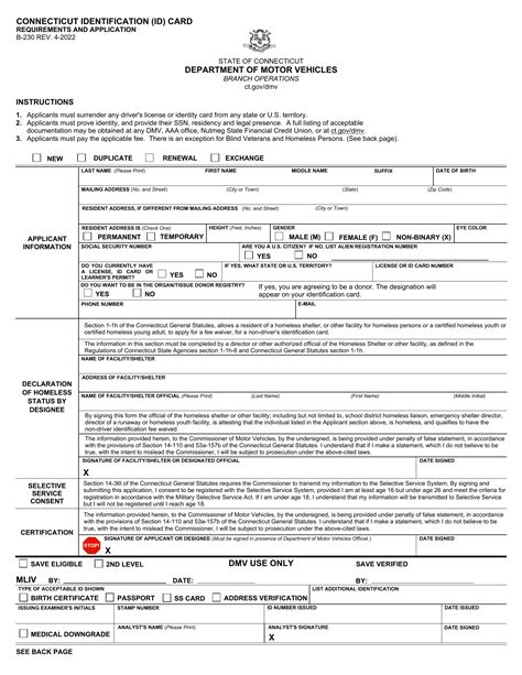 Ct Dmv Form B230 Identification Card Application Forms Docs 2023