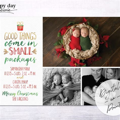 Christmas Birth Announcement Twins Etsy