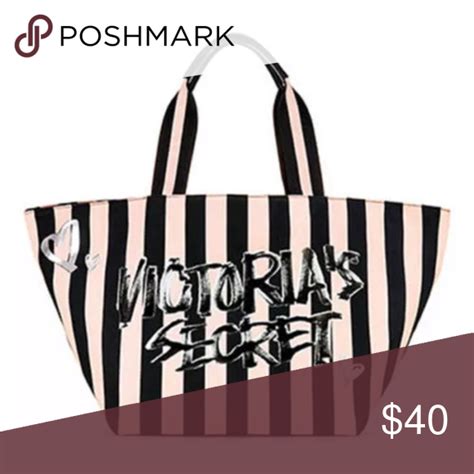 Victoria S Secret Graffiti Pink Striped Tote Bag Striped Tote Bags