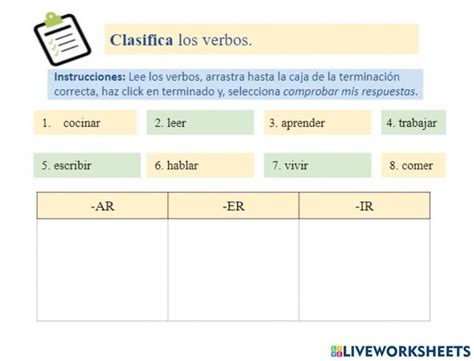 Clasifica Los Verbos Ar Er Ir Worksheet Class Activities