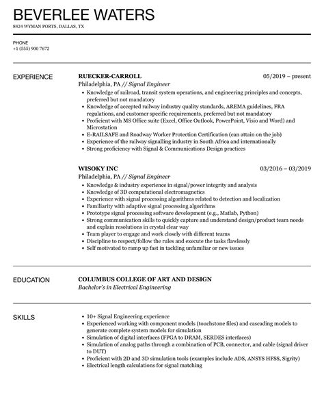 Signal Engineer Resume Samples Velvet Jobs