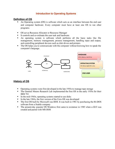 Os Unit I Class Notes Introduction To Operating Systems Definition