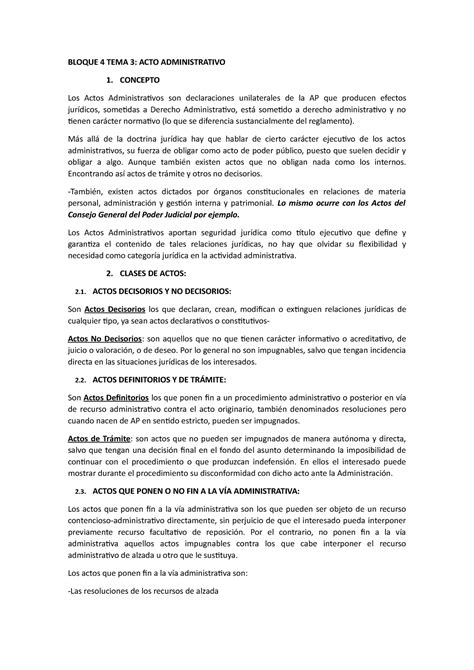 Bloque Tema Acto Administrativo Bloque Tema Acto