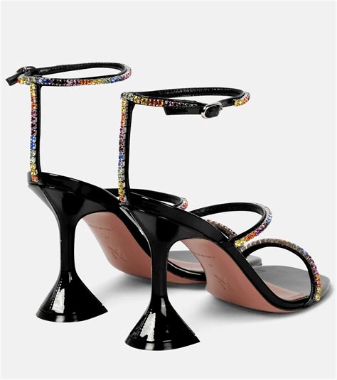 Amina Muaddi Gilda Embellished Patent Leather Sandals Amina Muaddi