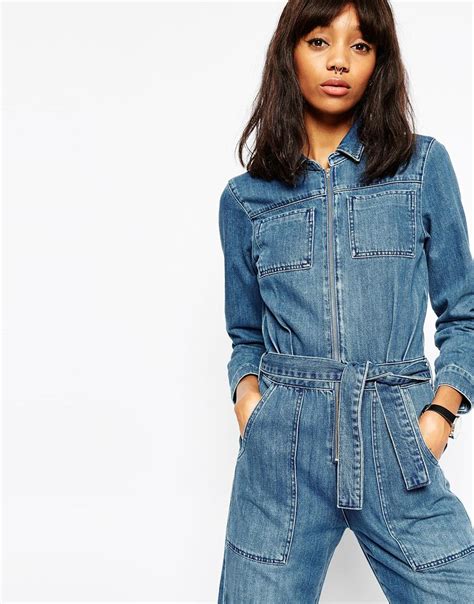 Lyst Asos Denim Boilersuit With Zip Detail In Seafoam Blue In Blue