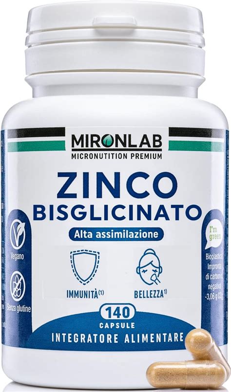 ZINCO Bisglicinato Puro Alto Dosaggio 40mg Testato Con Vitamine