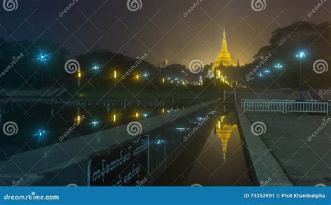 Golden Shwedagon Pagoda At Night In Yangon Myanmar Stock Image Image