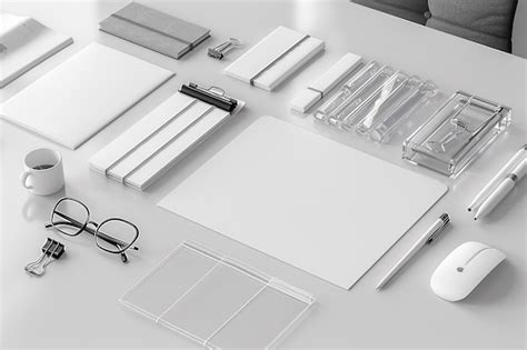 Premium Photo Minimalist Monochrome Stationery Set Mockup Created