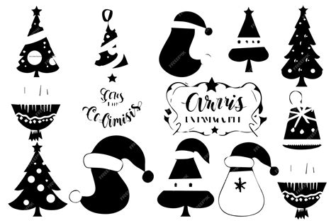 Premium Vector Christmas Set Of Design Elements Silhouettes