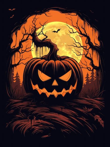 Premium AI Image | an image of a halloween pumpkin with a full moon in ...