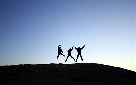 Silhouette Of Three Person Jumping HD Wallpaper Wallpaper Flare