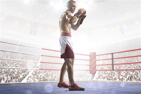 Premium Photo | A boxer in a boxing ring with a large crowd in the ...