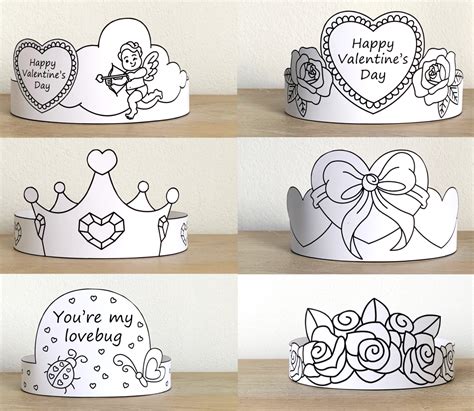 Valentine S Day Paper Hats Crowns Printable Paper Coloring Craft Activity Made By Teachers