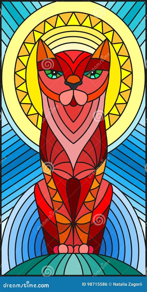 Stained Glass Illustration With Abstract Geometric Cat Stock Vector Illustration Of Batik