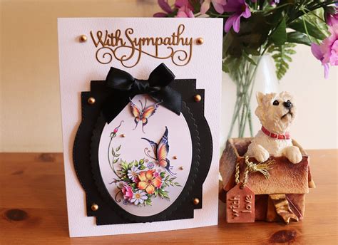 Handmade Sympathy Card Decoupage Flowers And Butterflies In A Black