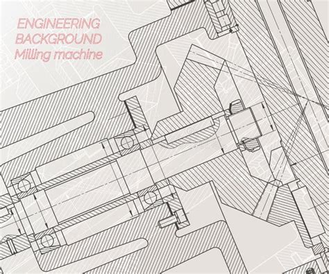 Mechanical Engineering Drawings On Light Background Milling Machine