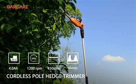 Garcare V Cordless Hedge Trimmer Telescoping Pole With Ah Li Ion