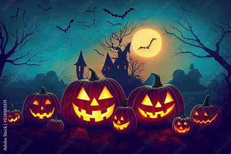 Halloween spooky background, scary jack o lantern pumpkins faces. Scary ...