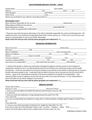 Fillable Online Adult Medical History Form Pdf Fax Email Print Pdffiller