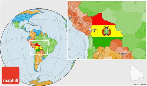 Flag Location Map of Bolivia, political outside