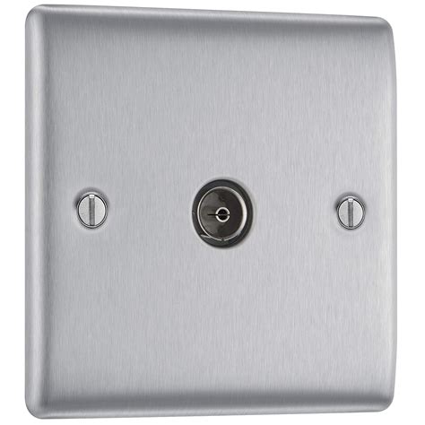 BG Electrical NBS60 01 Single Co Axial Socket Brushed Steel 86mm X