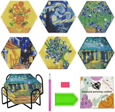 Amazon 8 Pcs Diamond Painting Coasters With Holder DIY Van Gogh