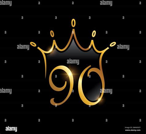 A Vector Illustration Of Golden Luxury Crown Monogram Number 90 Stock