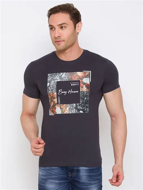 Being Human Regular Fit Men Crew Neck T-Shirts-Charcoal