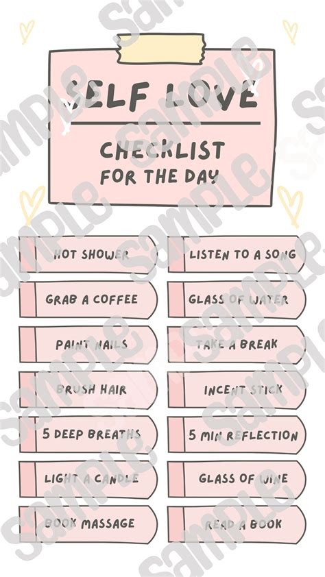 Self Love Checklist Etsy