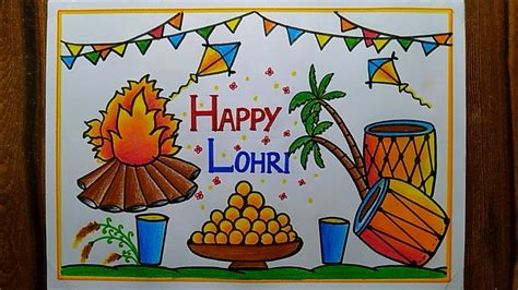 Lohri Festival Drawing Easy Happy Lohri Drawing Lohri Festival Poster