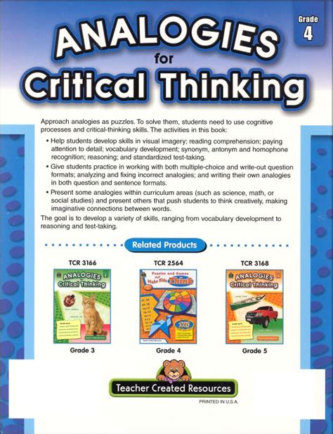 Analogies For Critical Thinking Grade 4 Teacher Created Resources 9781420631678