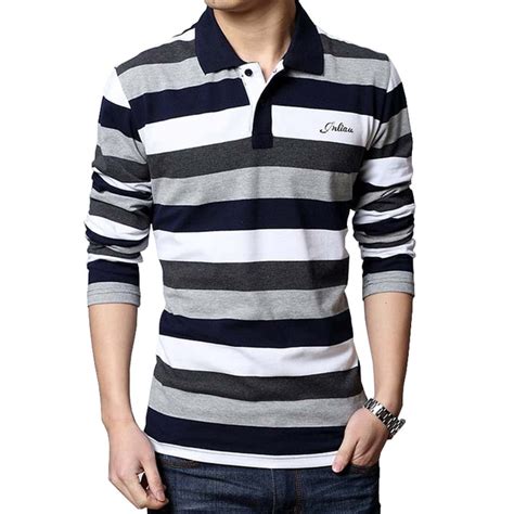 Plus size Men Polos Shirt 3XL 4XL 5XL Long Sleeved Striped Polo Shirt ...