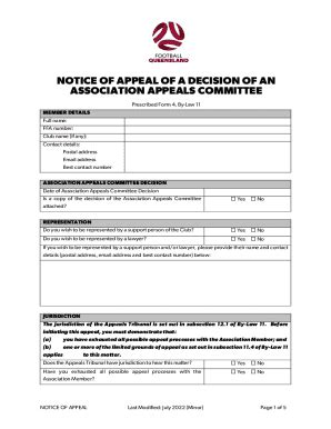 Fillable Online Fq Prescribed Form By Law Notice Of Appeal