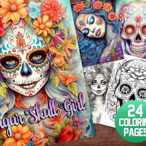 Sugar Skull Girl Coloring Pages Etsy